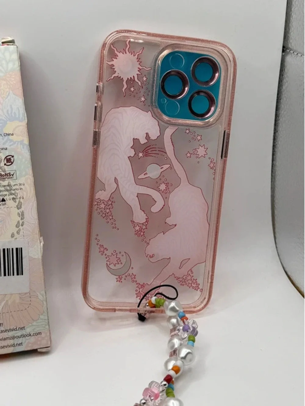 Casevivid IPhone 15 Pro Max Phone case Tiger themed w/ phone charm